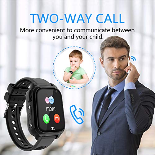 Impermeable GPS Smartwatch para Niños, IP67 Impermeable Reloj inteligente Phone con GPS LBS Tracker SOS Chat de voz Cámara Podómetro Juego Watch Niño niña Compatible con iOS Android (SS8-Black)