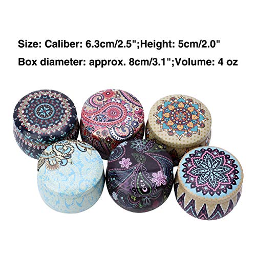 Inhzoy - Juego de 6 latas de 4 onzas de colores mezclados para velas, reutilizables, diseño de flores, metal, para hacer velas, caja de almacenamiento con tapas de color mezclado F 3.1 x 2.0 pulgadas