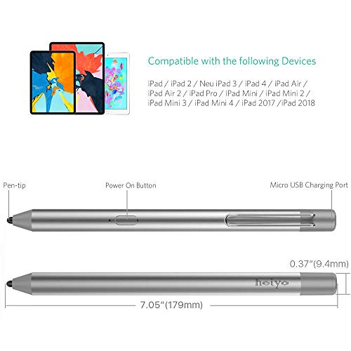 iPad Lápiz Stylus, Tiempo de Trabajo de 40 Horas Espera de 30 días & Lápiz Capacitivo Activo con Punta y Precisa Aprobado por CE & RoHs Estilos de Pantalla Táctil Compatible de iPad Serie