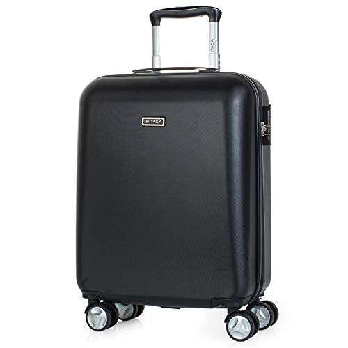 ITACA - Maleta de Viaje Cabina 55x40x20 cm 4 Ruedas Trolley ABS. Equipaje de Mano. Rígida Resistente y Ligera. Mango Asas Candado. Low Cost Ryanair. T58050, Color Negro