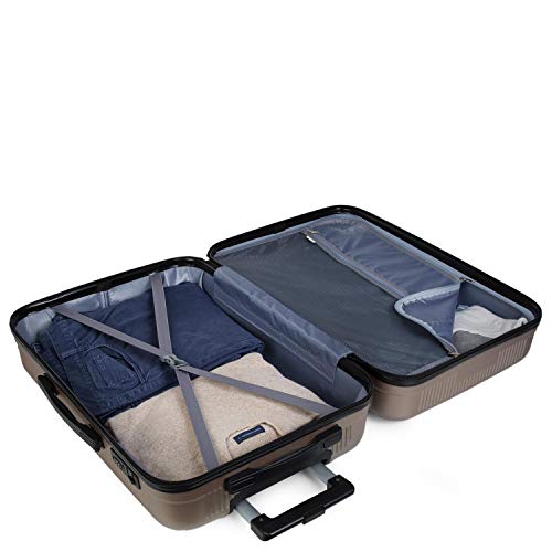 ITACA - Maleta de Viaje Rígida 4 Ruedas Trolley 55 cm ABS Lisas. Equipaje de Mano. Dura Resistente y Ligera. Mango Asas Candado. Vuelos Low Cost Ryanair. T72050, Color Dorado