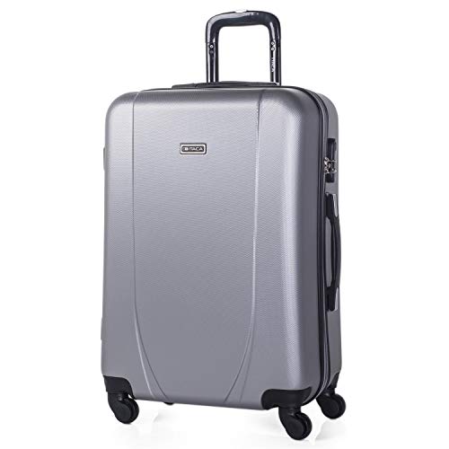 ITACA - Maleta de Viaje Rígida 4 Ruedas Trolley 65 cm Mediana de ABS. Práctica Resistente Cómoda y Ligera. Calidad Marca y Confianza. Estudiantes y Profesionales. 71160, Color Plata