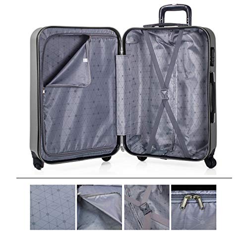 ITACA - Maleta de Viaje Rígida 4 Ruedas Trolley 65 cm Mediana de ABS. Práctica Resistente Cómoda y Ligera. Calidad Marca y Confianza. Estudiantes y Profesionales. 71160, Color Plata