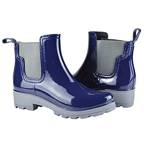 Jamron Mujer Elegante Chelsea Botas Lluvia Nieve Tobillo Alto Talón Grueso Wellington Azul SN02002 EU40