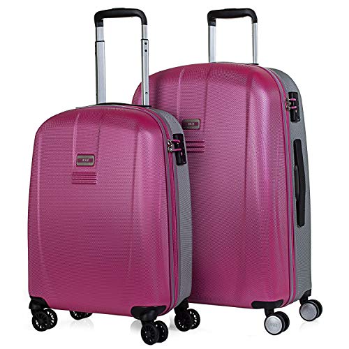 JASLEN - Juego de Maletas de Viaje Rígidas 4 Ruedas Trolley 55/66 cm ABS. Duraderas Resistentes y Ligeras. Candado TSA. Pequeña Cabina y Mediana. Marca Calidad y Diseño. 56515, Color Fucsia-Plata