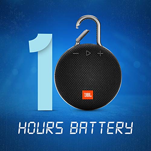 JBL Clip 3, Altavoz Inalámbrico Portátil con Bluetooth – Parlante Resistente al Agua (IPX7) – 10h de Música Continua, Inalámbrico y Alámbrico MicroUSB, Negro