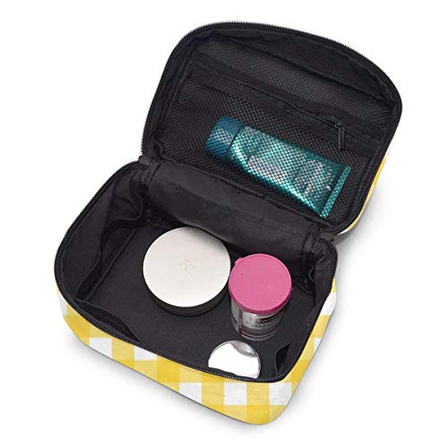 JDYU Bolsa de Maquillaje con patrón de Cuadros Vichy Blanco Amarillo, Estuche de cosméticos Grande, Estuche de Maquillaje, Organizador, Neceser de Viaje para Mujeres