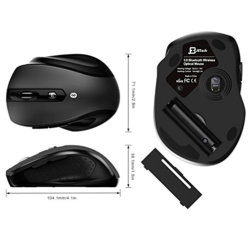 Jetech Bluetooth Ratón Inalámbrico, 5 Niveles de Cpi, Negro