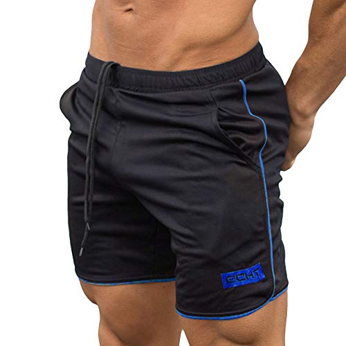 JiaMeng Pantalón Corto Pantalones Entrenamiento Deportivo Culturismo Pantalones Cortos de Verano Entrenamiento Fitness Pantalones Cortos Gym(Azul,M)