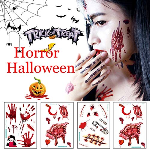 JIAXIAOYAN 21 Estilos impermeable Brazo tatuaje temporal etiqueta fiesta de Halloween Horror Puntales herida vestir cicatriz de la sangre hacia arriba del cuerpo del tatuaje , De la mano del cuello de