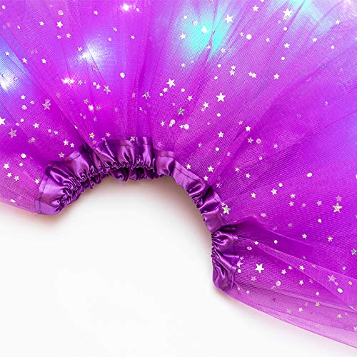 JIEHED Tutu Magic Light Princess LED Dancing Skirt, Luminous Christmas Party Stage Tulle Ballet Children Girl Mini Skirt Elastic Dress Costume Dance for Girls Birthday（Multiple Colour）