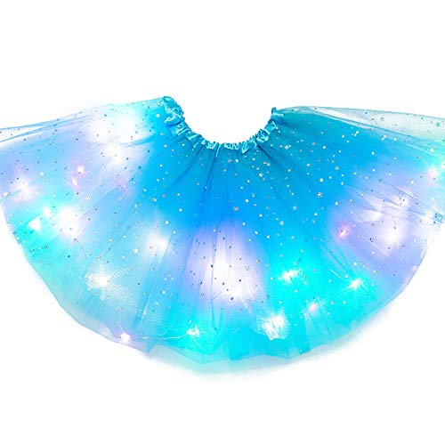 JIEHED Tutu Magic Light Princess LED Dancing Skirt, Luminous Christmas Party Stage Tulle Ballet Children Girl Mini Skirt Elastic Dress Costume Dance for Girls Birthday（Multiple Colour）