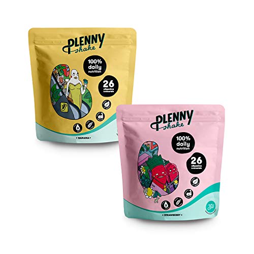 Jimmy Joy Fresa & Plátano Plenny Shake, 6 Bolsas x 4.000 kcal, Sustituto de Comida, Nutrición Completa, 26 Vitaminas y Minerales, 20gr Proteína, Vegano, Sin Lactosa, Sin OGM