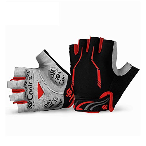 JOGVELO Guantes Ciclismo, Guantes MTB Cortos con 5MM Gel Almohadilla de Bici Verano para Hombre (Rojo, L)