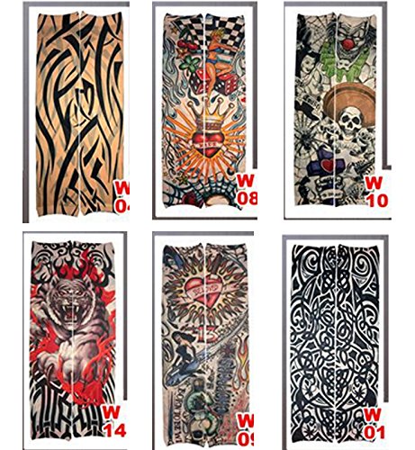 JUNGEN 6 Pcs Tatuaje Mangas Falsas Novedad Rock Temporal Tatuaje Brazo Medias Mangas 45 cm Disfraces de Disfraces