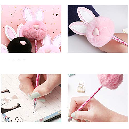 JUNGEN Pluma de gel de pompón creativo con Forma de oreja de conejo Bolígrafos bonitos kawaii para Niña Niño Pluma de firma Papeleria de oficina (Rosa 1)