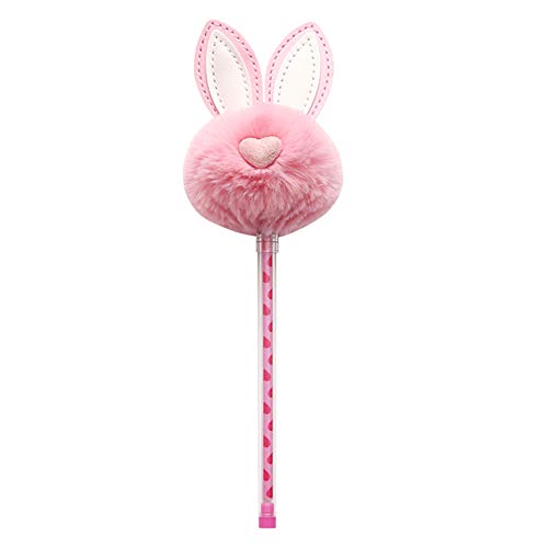 JUNGEN Pluma de gel de pompón creativo con Forma de oreja de conejo Bolígrafos bonitos kawaii para Niña Niño Pluma de firma Papeleria de oficina (Rosa 1)