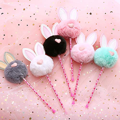 JUNGEN Pluma de gel de pompón creativo con Forma de oreja de conejo Bolígrafos bonitos kawaii para Niña Niño Pluma de firma Papeleria de oficina (Rosa 1)