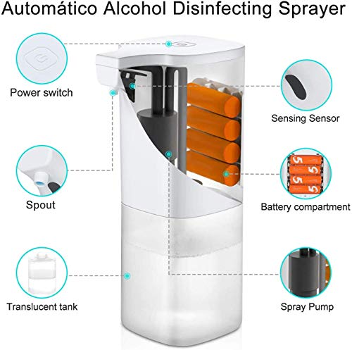 Kacsoo Automatic Soap Dispenser 350 ml Spray de alcohol sin tocar, automático de inducción disinfection sprayer, ideal para público, baño, cocina