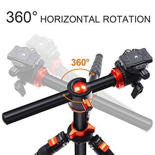 K&F Concept 170cm Trípode Cámara Reflex TM2515T1 con Monopie, 360° y 180° Columna Central Transversal, 360° Rótula de Bola Panorámica y 1/4" Placa Rápida Liberación para Cámara DSLR Canon Nikon Sony