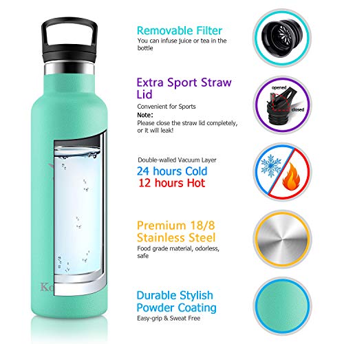 KollyKolla Botella de Agua Acero Inoxidable, Termo Sin BPA Ecológica Reutilizable, Botella Termica con Pajita y Filtro, Water Bottle para Niños & Adultos, Deporte, Oficina (350ml Macaron Verde)