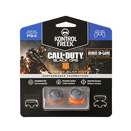 KontrolFreek Call of Duty: Black Ops 4 Grav Slam para mando de PlayStation 4 (PS4) | Performance Thumbsticks | 1 Gran Altura Convexo, 1 Media-Altura Convexa | Gris/Naranja