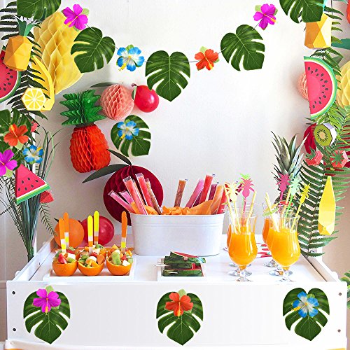 Kuuqa 60 piezas decoraciones de fiesta tropical Hojas de palmera tropical de 8 "Flores de monstera e hibisco, hojas de simulación para la fiesta hawaiana Luau Jungle Beach con tema.