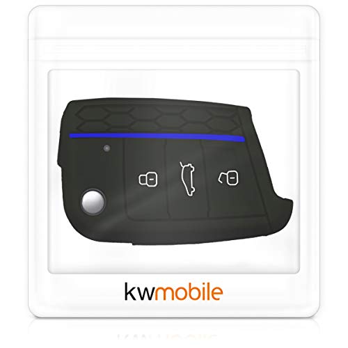 kwmobile Funda de Silicona Compatible con VW Golf 7 MK7 Llave de Coche de 3 Botones - Carcasa Suave de Silicona - Case Mando de Auto Negro/Azul