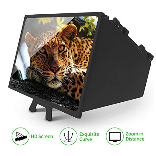 KwuLee 12" HD Lupa de Pantalla del Teléfono Soporte Plegable para Teléfonos Móviles con Amplificador de Pantallas 6D para Smartphone Proyector de Pantalla de Video de Película Ampliada (Negro)