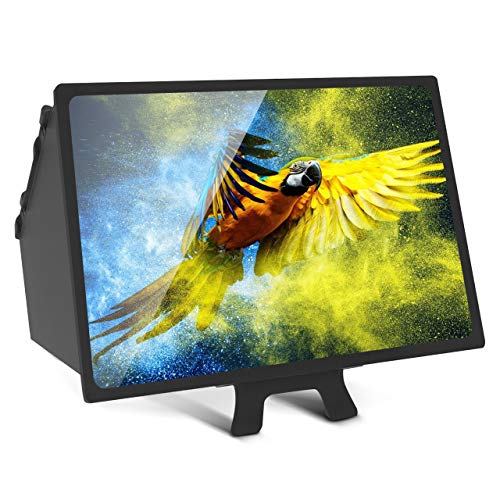 KwuLee 12" HD Lupa de Pantalla del Teléfono Soporte Plegable para Teléfonos Móviles con Amplificador de Pantallas 6D para Smartphone Proyector de Pantalla de Video de Película Ampliada (Negro)