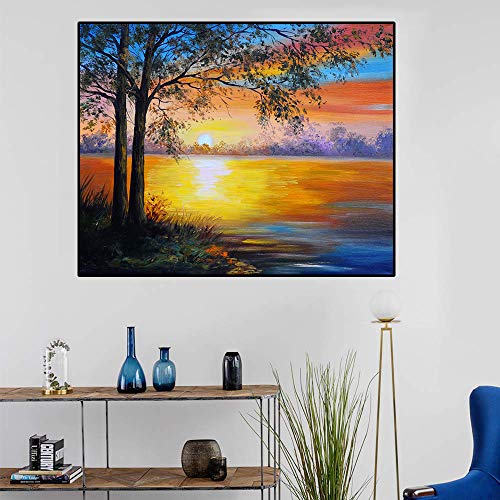 Lake sunset landscape picture on canvas painting wall print on wall print for home living room elegante decoración de la pared60x48cm sin marco