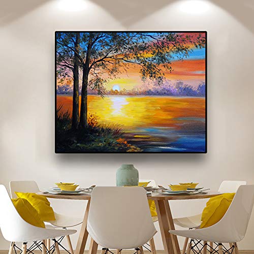 Lake sunset landscape picture on canvas painting wall print on wall print for home living room elegante decoración de la pared60x48cm sin marco