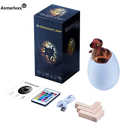 Lámpara de huevo de dinosaurio 3D USB LED recargable 3 o colores Lámpara de escritorio de mesa Luz de noche creativa Decoración Regalo de gota