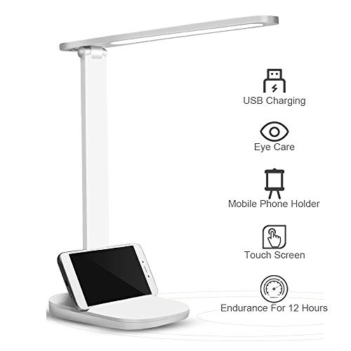 Lampara Escritorio LED, Protección para los Ojos Lámpara de Escritorio RegulableTáctil Control, Lámparas de Mesa USB Recargable, Lámparas mesilla de noche Plegable Luz