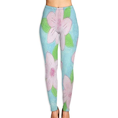 lanjiangbaih Rosa y Azul Estampado Floral De Baño De Las Mujeres De Cintura Alta Pantalones De Yoga Control De La Tummy Leggings De Entrenamiento Como Cuadro M