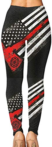 lanjiangbaih USA Thin Red Line Firefighter Axe Mujer Alta Cintura Yoga Pantalones Polainas Control de la Tummy Leggings Como Cuadro M