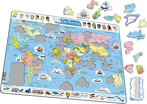 Larsen K1 El Mapa político Mundial, edición en Holandés, Puzzle de Marco con 107 Piezas