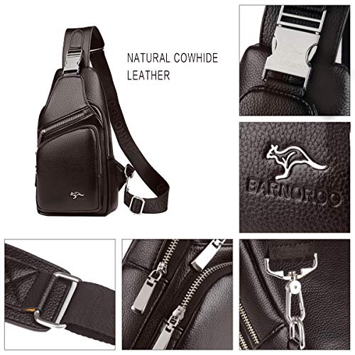 Leathario Bolso Hombro Bandolera Piel Sintética Vintage Grande Mochila de Pecho Cruzado Cuero PU para Hombres Casual Escolar Viaje (Marrón 268)