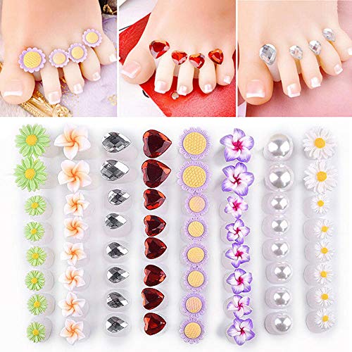 Lecimo DIY 8pcs / Set Separador del dedo del pie Flor de silicona Diamante Pie Nail Art Tools Pedicure a s d