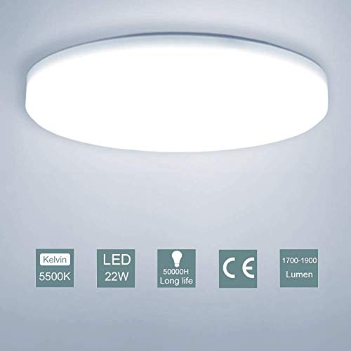 LED Lámpara de Techo,22W Moderna Plafón Led de Techo Redonda Ultra Delgado Φ30 cm Impermeable 1900LM 5500K Baño Pasillo Cocina LED Plafón para Dormitorio Cocina Sala de Estar Comedor