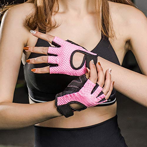 LeerKing Guantes de Gel de sílice Antideslizantes Transpirables para Mujer, Guantes de Gimnasio para Pole Danza, Guantes de Deporte para Gimnasio, Guantes de Ciclismo duraderos para Hombres, Rosa S