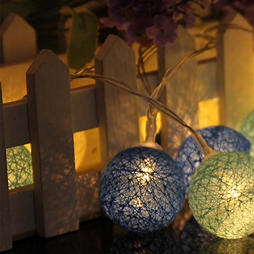 Leezo - Guirnalda de luces con forma de bola (funciona con pilas, 2,3 m, 20 ledes, para Navidad, interior, fiestas, bodas, jardín, dormitorios), color rosa, rojo, azul y beige