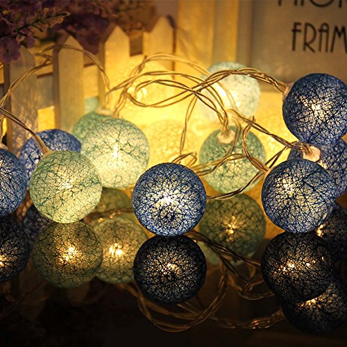 Leezo - Guirnalda de luces con forma de bola (funciona con pilas, 2,3 m, 20 ledes, para Navidad, interior, fiestas, bodas, jardín, dormitorios), color rosa, rojo, azul y beige