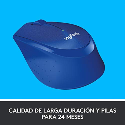 Logitech M330 Silent Plus Ratón Inalámbrico, 2.4 GHz con Nano-Receptor USB, Seguimiento 1000 DPI, 3 Botones, Batería 24 Meses, Compatible con PC/ Mac/Portátil, Azul