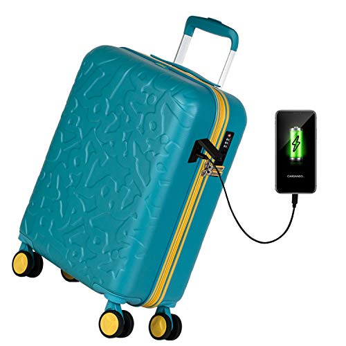 Lois - Maleta Pequeña de Cabina para Viaje Corto. Puerto USB. 4 Ruedas Trolley 55 cm. ABS. Equipaje de Mano. Rígida Cómoda y Ligera. Low Cost. Candado TSA. Calidad. 171150, Color Aguamarina