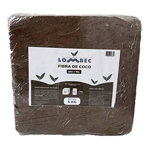 LOMBEC Fibra de Coco Bloque de 5KG (70L) - Ladrillo compactado de Fibra de Coco deshidratada (Peso Neto: 5KG) - Medio de Cultivo Ideal para huertos urbanos