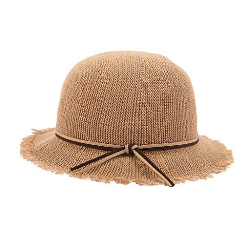 LOPILY Gorra de Hilo Sombrero de Sol Hilado Versión Coreana de la Tapa de la Olla de Borde de los niños Transpirable Casquillo al Aire Libre Gorras de Pesca Precioso Bowknot Accesorios(Café)