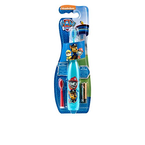 Lorenay LN-1115 - Cepillo de dientes electrico con dos cabezales y pila, estampado Paw Patrol, Transparente