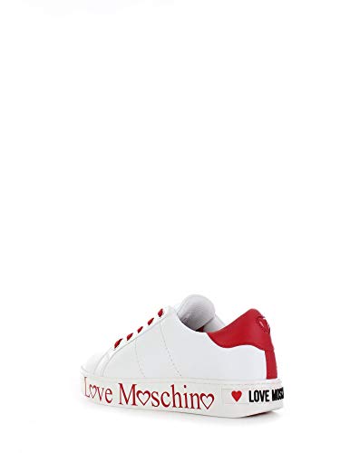 Love Moschino Scarpad.cassetta35 Vit.Bianco+Rosso, Zapatillas de Gimnasia para Mujer, Multicolor (White Calf Red 10c), 38 EU