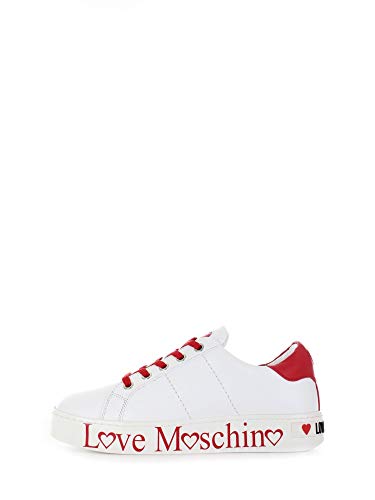 Love Moschino Scarpad.cassetta35 Vit.Bianco+Rosso, Zapatillas de Gimnasia para Mujer, Multicolor (White Calf Red 10c), 38 EU